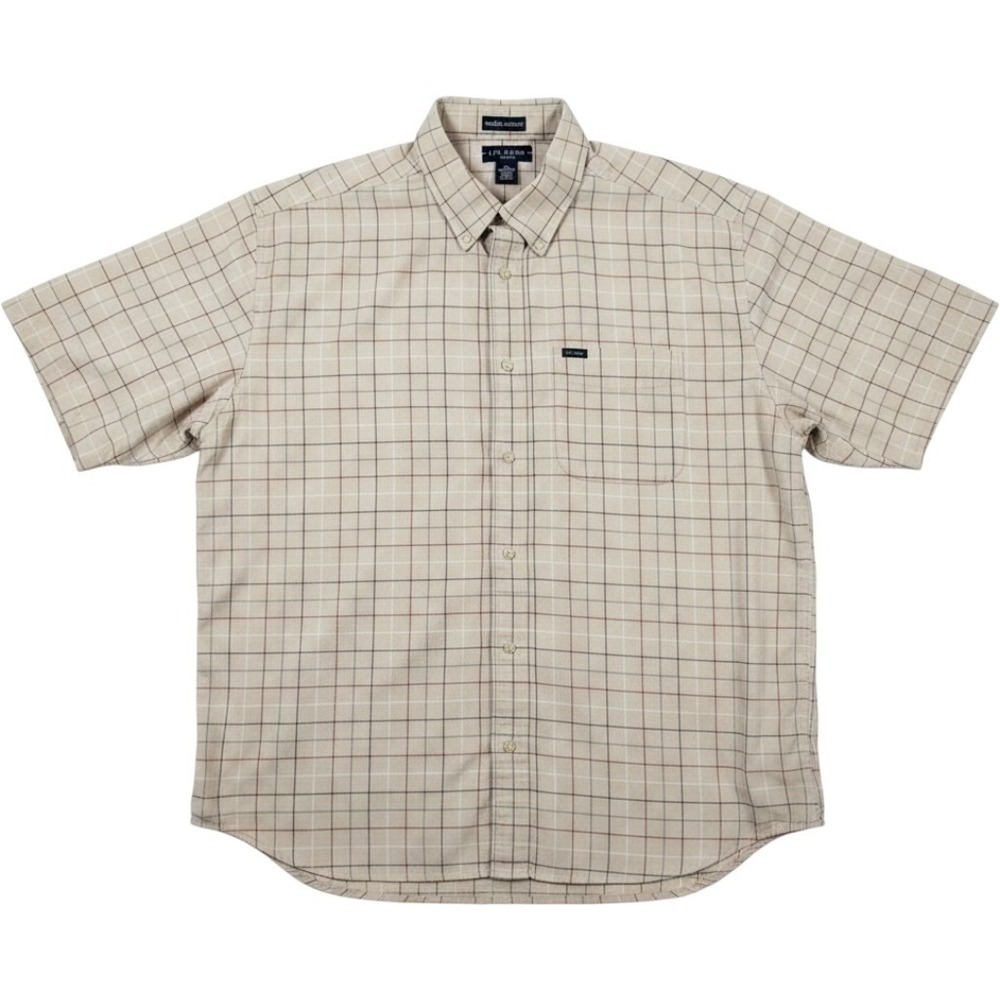 Ivy Crew Mens Plaid Button Up Shirt XXL Short Sleeve Beige Wrinkle Resistant